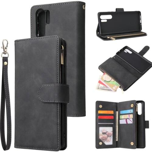 Luxury Retro Matte PU Leather Zipper Wallet Case For Huawei P30 Pro Flip Cover Stand