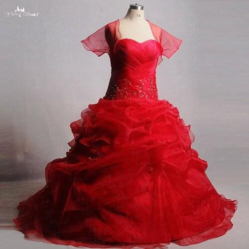RSW1320 Yiaibridal Real Job With Jacket Organza Ball Gown Red Wedding Dress