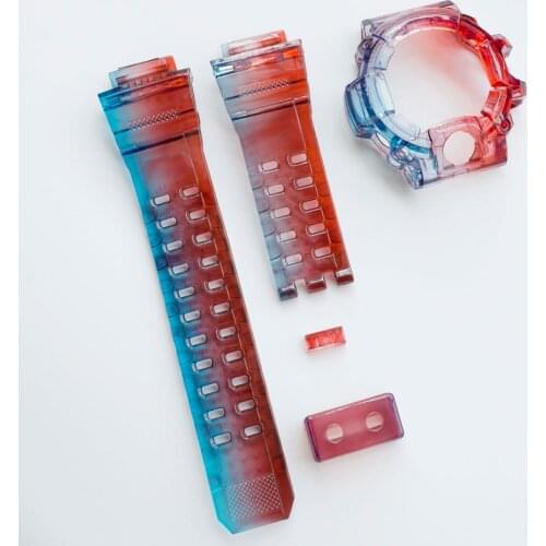 For GW9400 Silicone Rubber Watch Strap band Red and Blue gradient Watchband Case Cover A Set Bezel GW9400 Replacement Accessorie