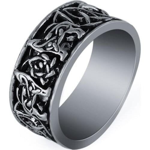 Norse Mythology Wolf Fenrir Defend Temple Raven Amulet Jewelry Boyfriend Mens Viking Stainless Steel Ring