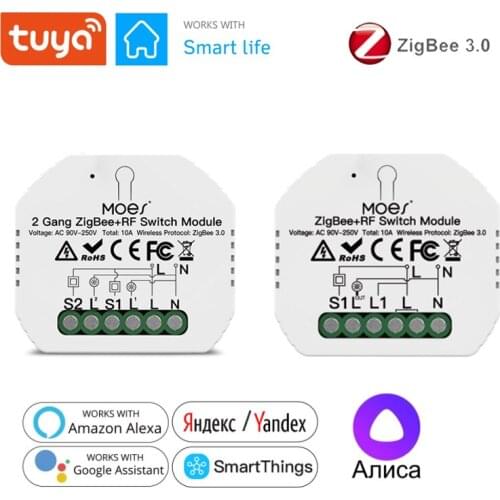 Tuya ZigBee 3.0 Smart Light Switch Relay Module 1/2 Gang Smart Home Automation Modules For Alexa Google Home Yandex Alice