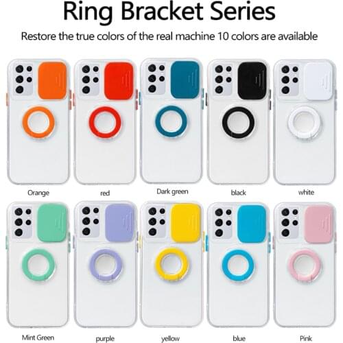 Ultra-thin Slider Camera Privacy Protection Phone Case For Samsung Galaxy S21 Plus A12 A32 A52 A72 Luxury Ring silicone Funda