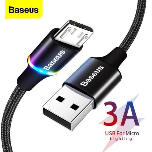 Baseus LED Lighting Micro USB Cable 3A Fast Charging Charger Microusb Cable For Samsung Xiaomi Android Mobile Phone Wire Cord 3m