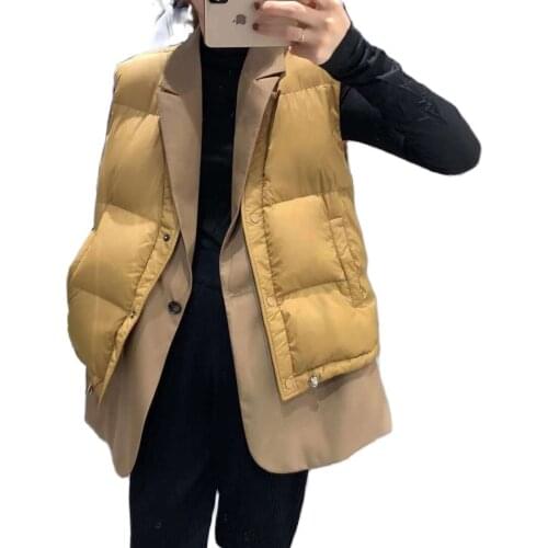 2021 winter spring new white down Patchwork suit collar women jacket short sleeve khaki black fashion warm vest