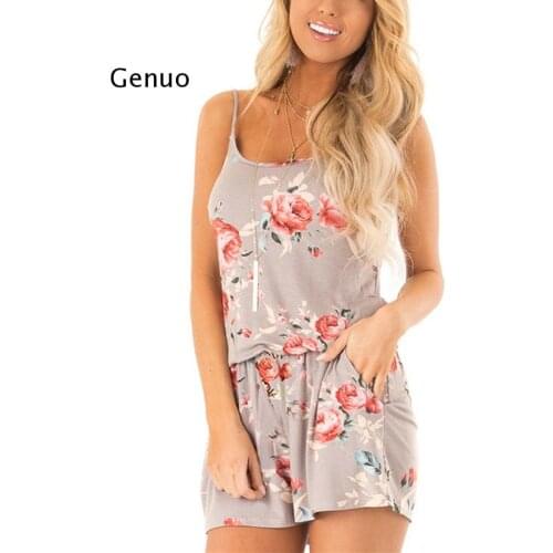 Women Playsuits Sweet Cute Summer Beach Jumpsuits Shorts Sleeveless backless Sexy Rompers Floral Print Boho Playsuit