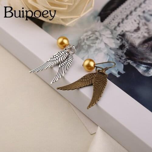 Buipoey European Movie Surrounding Saint Silver Color Feather Stud Earrings Wings Stud Earrings Women Gift