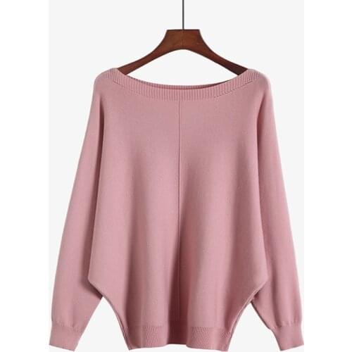 BYGOUBY Oversized Loose Women Sweater Off Shoulder Baggy Pullover Sweaters Batwing Sleeve Solft Knit Female Jumper Pull Femme