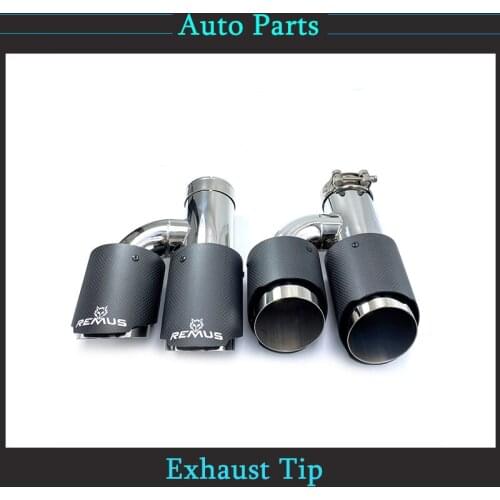 1Pair H Style Dual Matte Carbon Fiber Stainless Steel Exhaust Pipe Universal Auto Tip Double Muffler Tip With Remus Logo