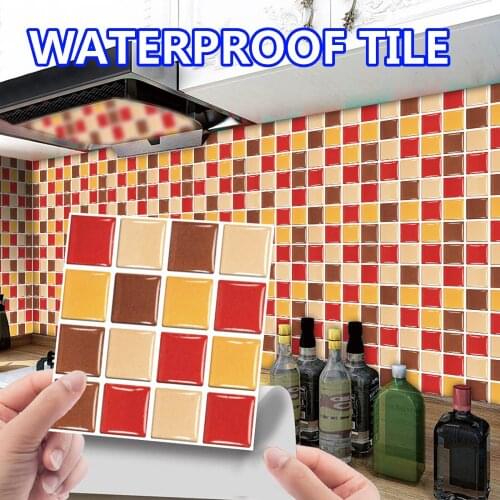 10pcs/Set 3D Crystal Tile Stickers DIY Waterproof Self-Adhesive Wall Stickers Fashion Simulation Mosaic Tiles Wall Sticker
