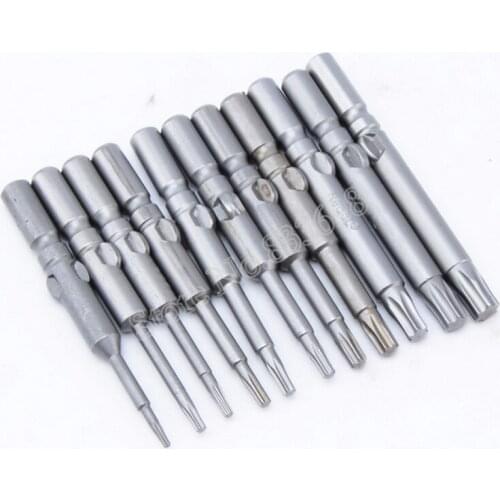 10Pcs T5-T30 Magnetic Torx Screwdriver Bits Kit 802 6mm Round Shank Electric Driver Bits Hand Tools without Holes