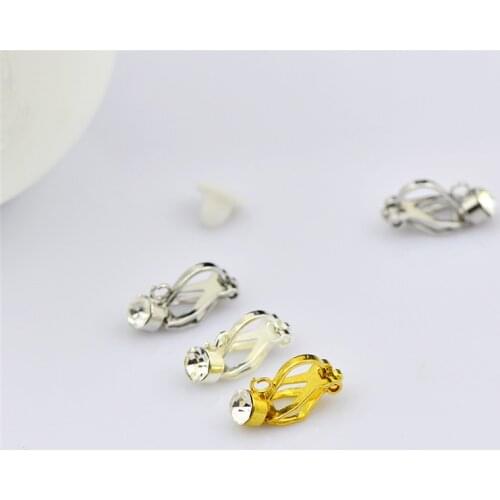 20pcs 15*9mm Copper Metal Triangle Ear Clip Earring with Rhinestones DIY Earring Finding