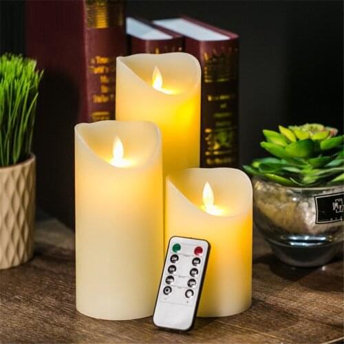 3Pcs/Set Flickering LED Simulation Candle Lamp Remote Control Flameless Pillar Moving Wick Candle Lamp Party Wedding