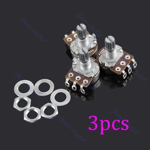 3 Pcs New A250k Split Shaft Guitar Potentiometer Pots Audio Tone Switch Control