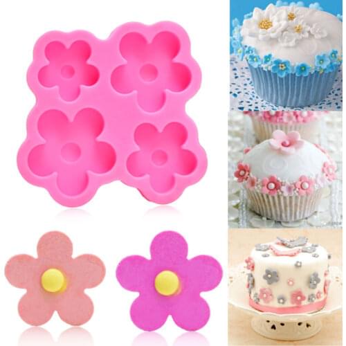 4 Holes Five Petal Flower Silicone Mold Flower Cake Decoration Accessories DIY Chocolate Fudge Home Kitchen Baking Mold