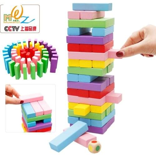 54pcs/Lot Wood Rainbow High Stacks Domino Board Jenga Game Wooden Toys Domino Stacking Blocks 2 Types Logs/Color Kids Funny Gift