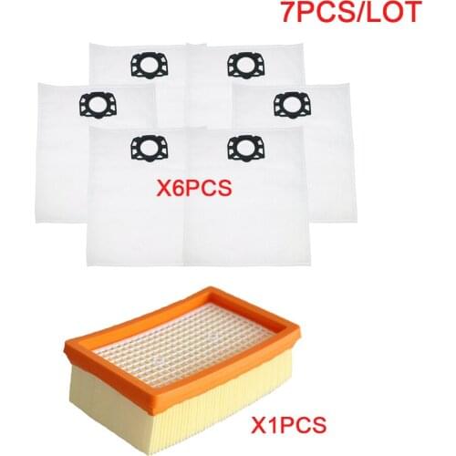 7Pcs/lot 6pcs Vacuum Cleaner Dust Bags and 1pc Filter for Karcher MV4 MV5 MV6 WD4 WD5 WD6 for Karcher WD4000 to WD5999