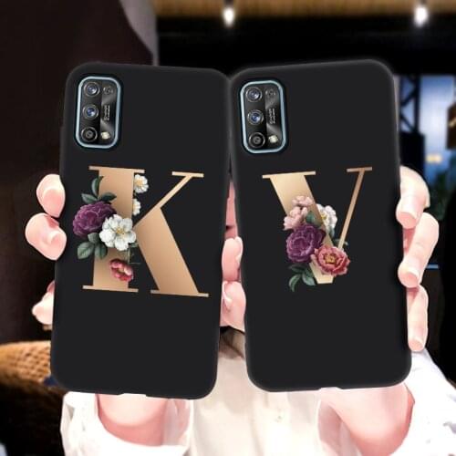 Realme 7 6 X7 X50 Pro Case A-Z Letter Flower Cover For Oppo Realme C3 A53 2020 A9 A5 Funda TPU Painted Silicon Funda Black Cases