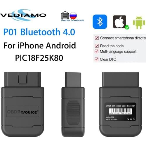 P01 Bluetooth V1.5 PIC18F25K80 For iPhone Android Faslink Automotive Code Reader OBD2 Scanner Car Diagnostic PK ICar2 ELM327