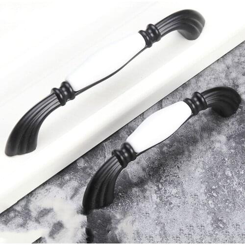Black/White Furniture Handle Ceramic Kitchen Cabinet Door Handle Wardrobe Drawer Knob Home Decoration Hardware