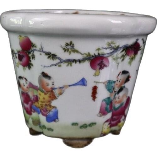 China Old Porcelain Pink Landscape Pattern Plum Flower Pot