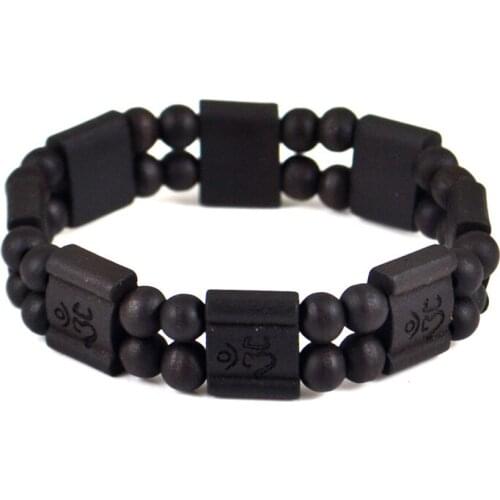 AUM OM Ohm Hindu Buddhist Hinduism Yoga India wood bracelet Amulet Lucky Gift Tribal Fashion Jewelry