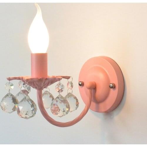Classsical Children Room Pink Crystal Wall Lamp Bedside Wall light Sconce Porch Dining room Castle Nordic home indoor lighting