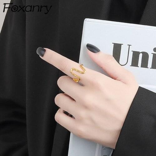 Foxanry 925 Sterling Silver Rings for Women Trend Vintage Couples Unique Irregular Line Party Jewelry Birthday Gifts Wholesale