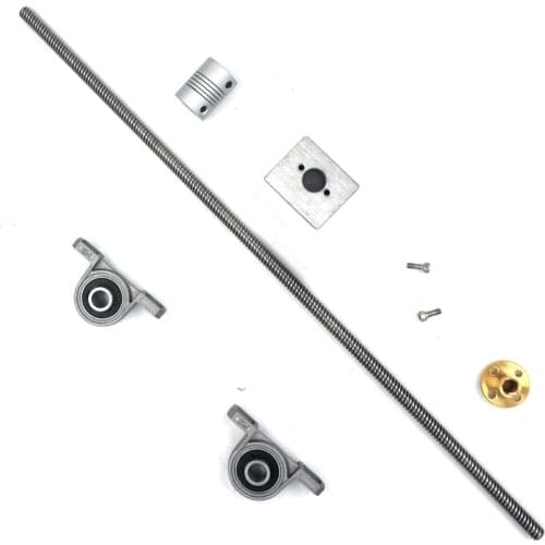 T8 Lead Screw Kit, 400mm Length 8mm Dia Horizontal 8mm Lead Screw Rod & Pillow Block Mounted Bearing for 3D Printer Set of 6
