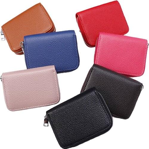 Women Men Credit Card Holder Small PU Leather Business Card Case Mini Zipper Wallet 9 Colors