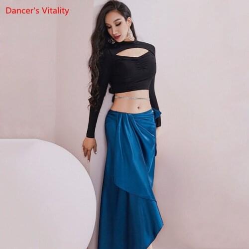 Belly Dance Suit Silk Top Stand-Up Collar Long Skirt Practice Clothes Female Adult Temperament Shirt Performance Clothing Set