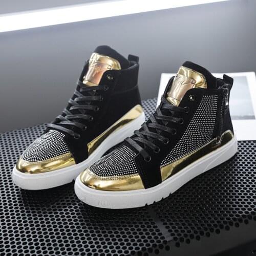 Spring Autumn Luxury Sequins Men Shoes Flat High Top Men Glitter Sneakers Casual Good Quality Comfortable Vulcanize Men Footwear