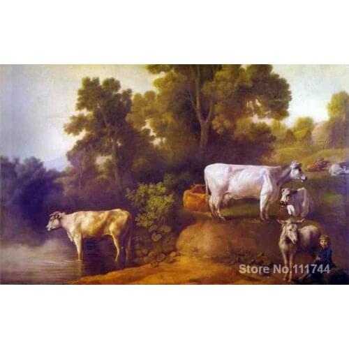 Cattle By A Stream George Stubbs Oil painting horse Handmade High quality