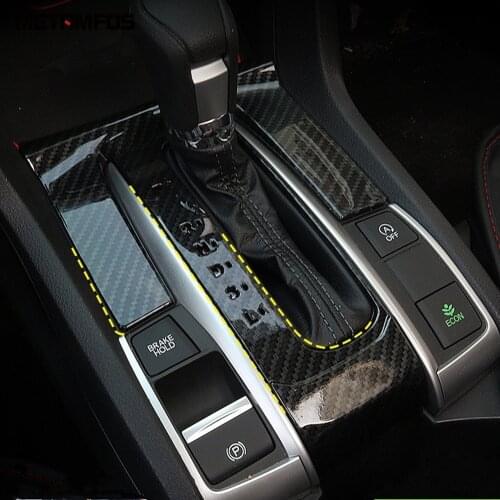 For Honda Civic Sedan 2016 2017 2018 Carbon Fiber Gear Shift Box Cover Molding Trim Decoration Frame Interior Car Accessories