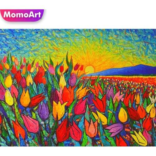 MomoArt Diamond Embroidery Tulip New Arrival Diamond Painting Sunset Full Drill Square Mosaic Flower Cross Stitch Kits Wall Art