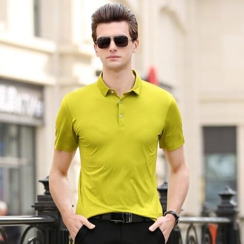 MRMT 2021 Brand New Mens T Shirt Silk Mulberry Silk Lapel T-shirt for Male Short Sleeve Pure Color Tops T-shirt