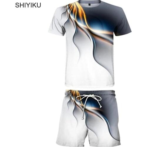 SHIYIKU 2021 New 3D Digital Print Color Matching Brand Men Set Summer Thin T-Shirt And Shorts Two Piece Casual Sports Suit S-6xl