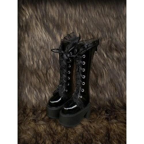 N01-X060 children handmade toy 1/3 1/4 Doll Accessories BJD/SD doll shoes Noble black lace straps boots 1pair