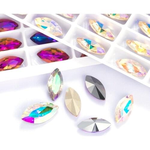 Navette Shape K9 Glass Rhinestones 5x10mm Pointback Crystal Stones Glue on Nails Decoration Fancy Rhinestone Strass