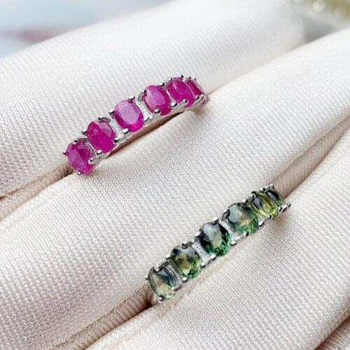 Couple rings Natural real sapphire and ruby lovers ring 3*4mm 0.35ct*6pcs gemstone 925 sterling silver Fine jewelry T291101