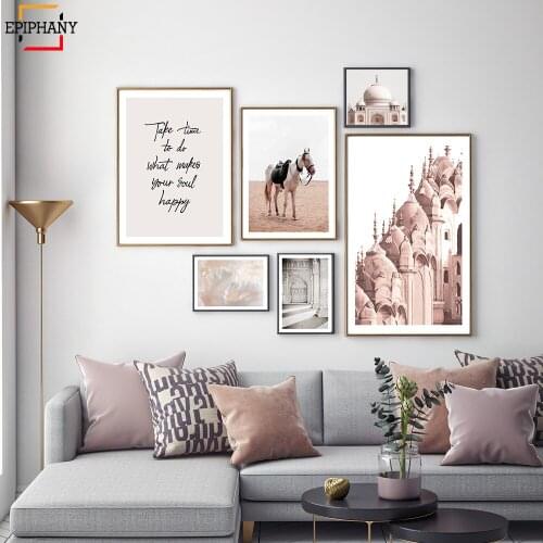 Taj Mahal Poster Happy Soul Quotes Hot Air Canvas Printing Landscape Wall Decoration Bed Room Minimalist Living Room Decoration