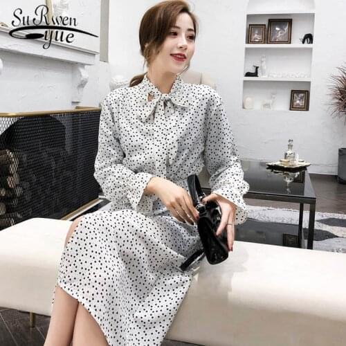 2019 spring fashion Lady dress high waist slim women dress Medium long printing dot Leisure and gentlewoman women dress 2591 50