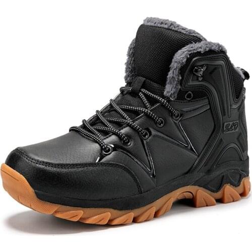 Tantu Hiking Shoes Wateproof Leather Tactical Military Boots Non-slip Hiking Boots Climbing Boots Fleece Warm Snow Boots For Men