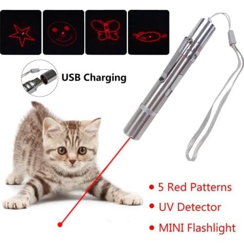 Hot 1pc USB Chargeable Laser Pointer Pen Multi-pattern for Cat Dog Pet Toy Flashlight LED Toy