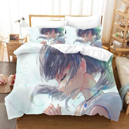 Son Of The Weather Cartoon Bed Cover Girl Anime Figure Microfiber Soft Bedspread Full Queen King Kids Room Decor Bedding Set