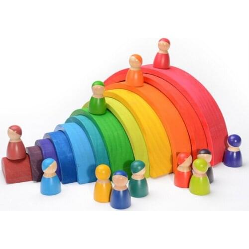 Dropshipping 12 Pcs Rainbow Building Blocks Colorful Arched Building Blocks Rainbow Blocks Childrens Baby Wooden Stack High Toy
