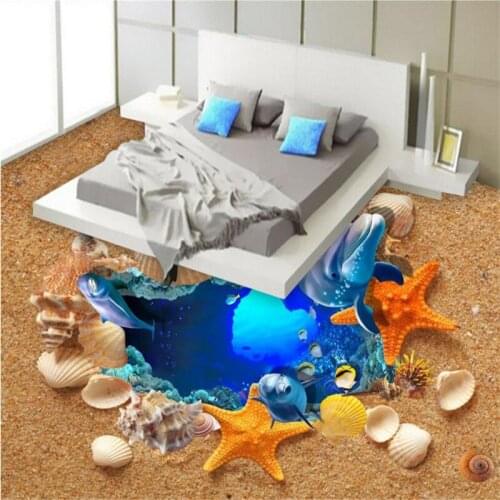 Beibehang Custom Nonwovens Wallpapers HD 3D Sand Dolphins Floor Paintings Decorative Backgrounds