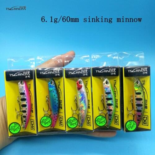 TSURINOYA 5PCS NEW dw67 MINI Sinking Minnow Lure 6.1g/60mm 12Colors 3D Eyes Crankbait Treble Hook FISHING TACKLE