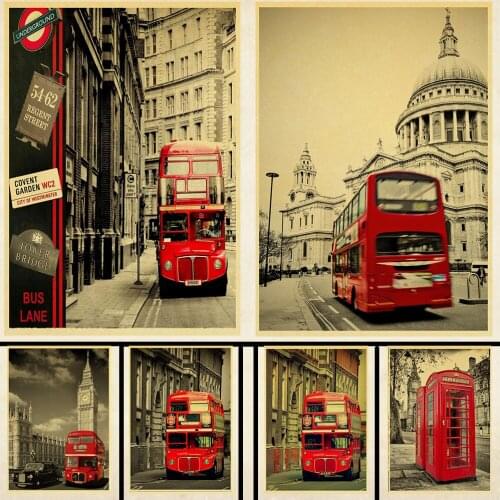 Vintage Poster London Street Red Telephone Booth Wall Pictures Living Room Home Decorative Painting wallpaper wall sticker