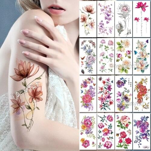 Brown Lotus Waterproof Temporary Tattoo Sticker for Women Kids Body Art Rose Flower New Design Water Transfer Fake Tatoo