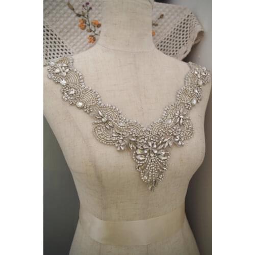 High end rhinestone accessories for bridal neckline applique bridal dress, beaded applique for wedding jewelry design RAE0117